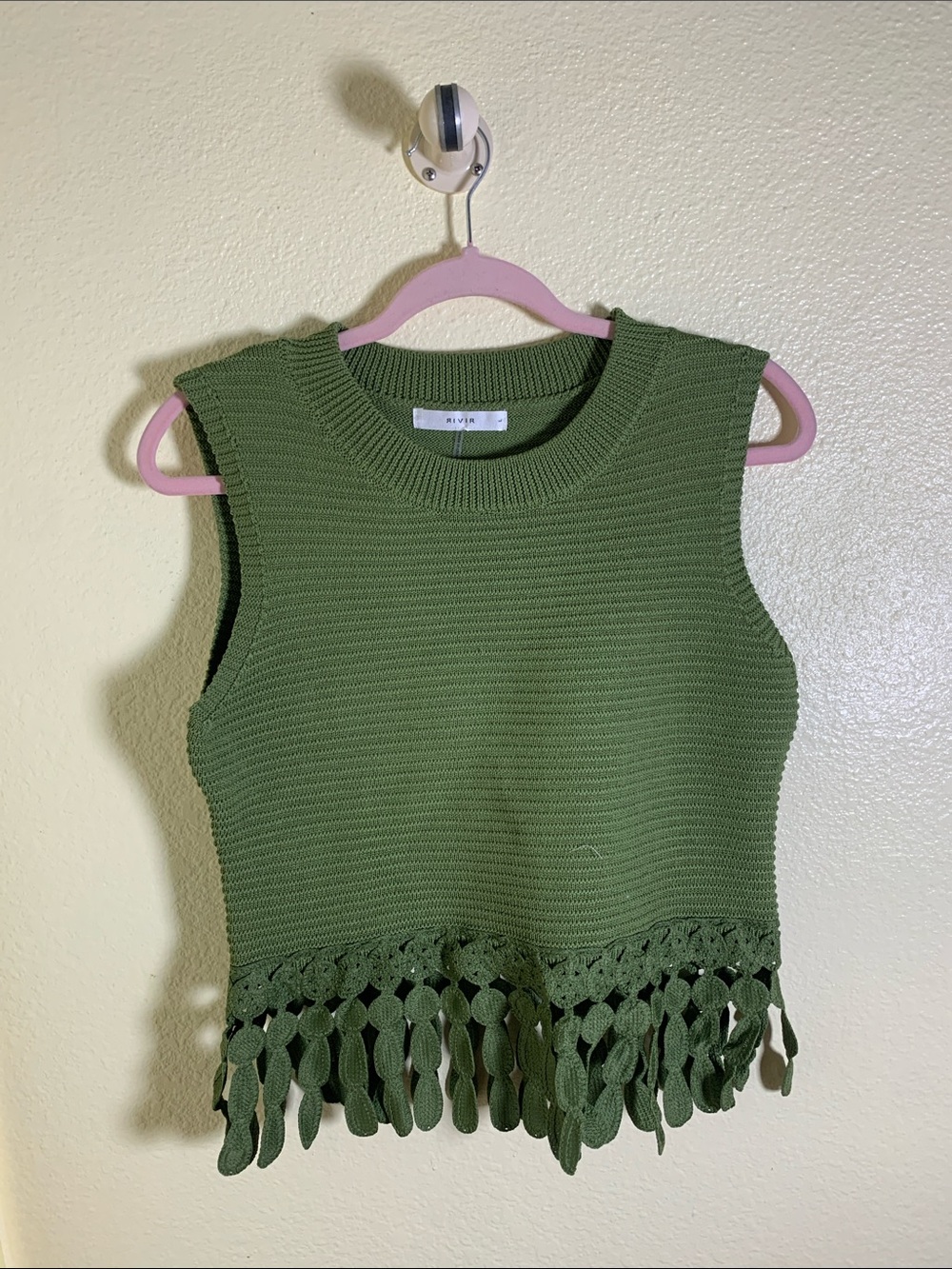 NWOT RIVIR Crochet Fringe Tank Top, Size L